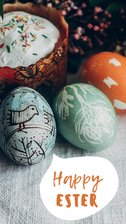Modèle de visuel Joyeuses Pâques Avec Pâtisserie Et Oeufs Traditionnels - Instagram Story