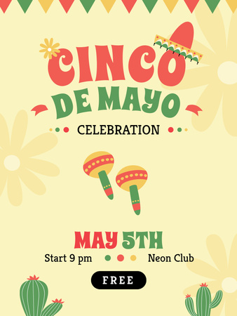 Cinco De Mayo Celebration with Illustration of Cacti Poster US Design Template