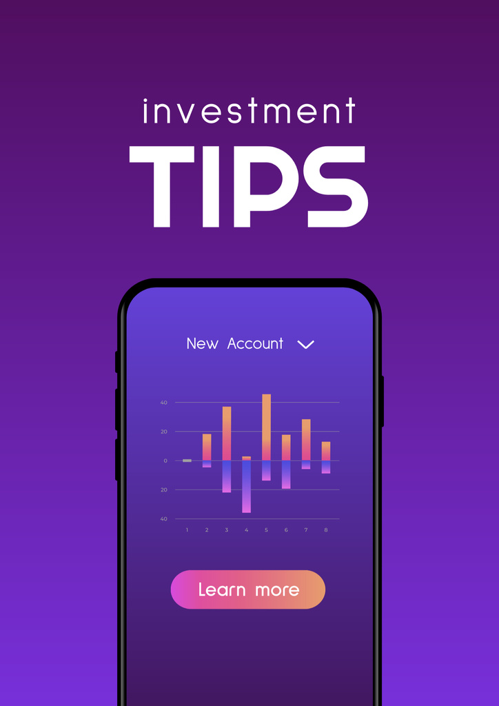 Ontwerpsjabloon van Poster B2 van Investment Advice on Phone Screen with Chart In Purple