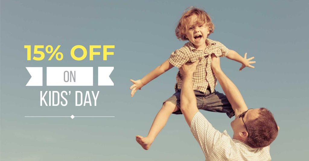 Template di design Children's Day Offer with Dad holding Child Facebook AD