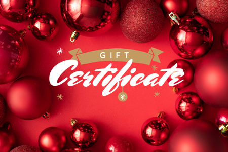 Karácsonyi ajándék ajánlat fényes piros baubles Gift Certificate tervezősablon