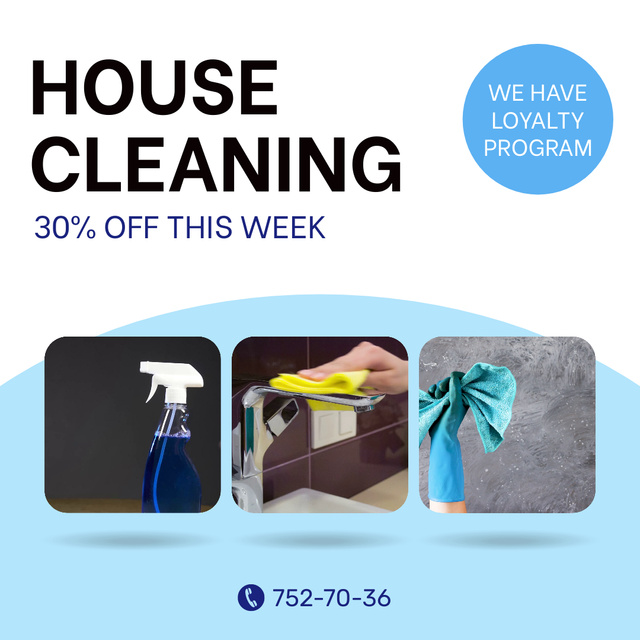 House Cleaning Service With Discount And Loyalty Program Animated Post Design Template