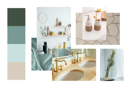Modèle de visuel Design d'intérieur élégant vert pastel et beige - Mood Board