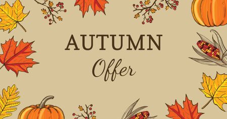 Autumn Offer in Leaves Frame Facebook AD Design Template