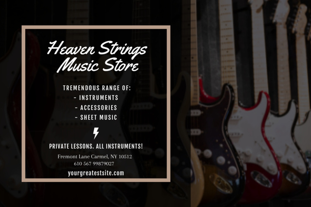 Heavenly Guitars in Music Store Flyer 4x6in Horizontal Tasarım Şablonu