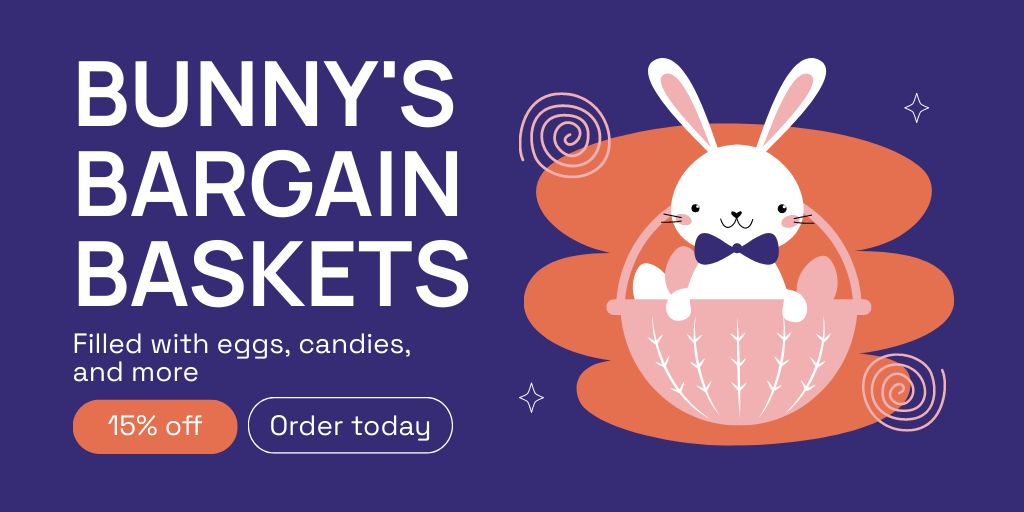 Ontwerpsjabloon van Twitter van Easter Baskets Special Offer with Bunny and Eggs