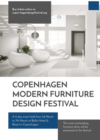 Designvorlage möbel festival anzeige mit stilvollem modernem interieur in weiß für Flayer