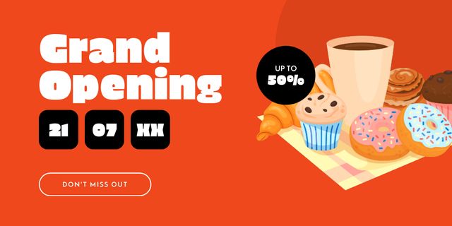 Cafe Bakery Grand Opening With Discounts Twitter Design Template