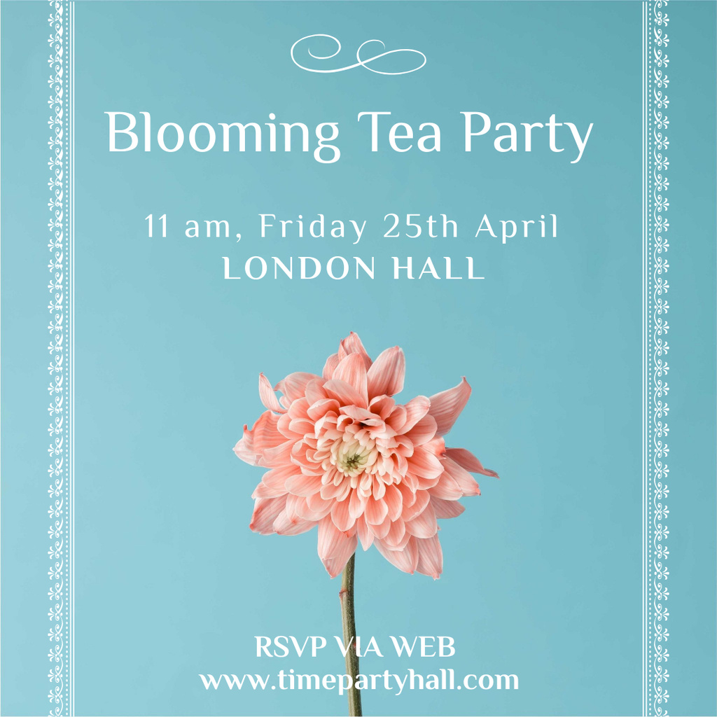 Tea Party invitation with Pink flower Instagram AD Πρότυπο σχεδίασης
