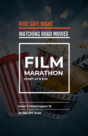 Film Marathon Night with popcorn Flyer 5.5x8.5in Design Template