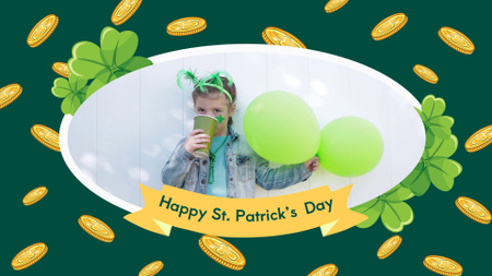 Plantilla de diseño de Saludo del día de Patrick con globos y monedas Full HD video 