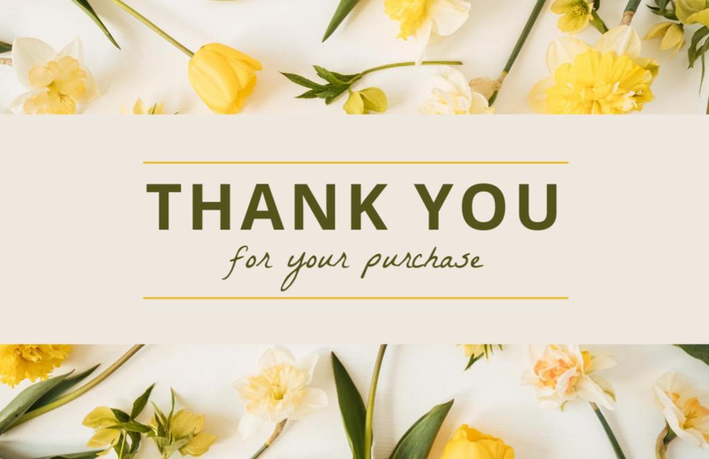 Thankful Phrase with Tulips and Daffodils Thank You Card 5.5x8.5in Design Template
