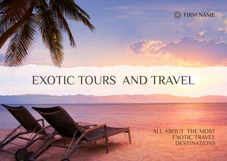Exotic Travel And Destinations Offer With Paradise View Postcard Design Template