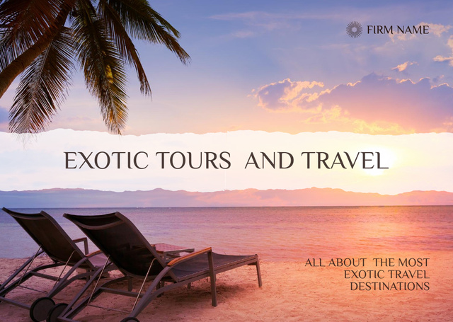 Exotic Travel And Destinations Offer With Paradise View Postcard Πρότυπο σχεδίασης