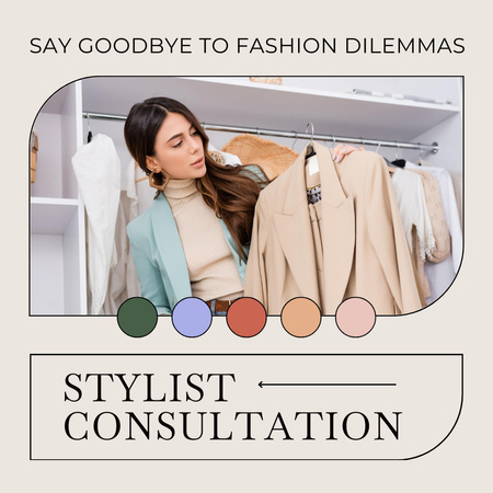 Ontwerpsjabloon van Instagram van Stylist consultatieaanbieding met heldere kleurenpalet