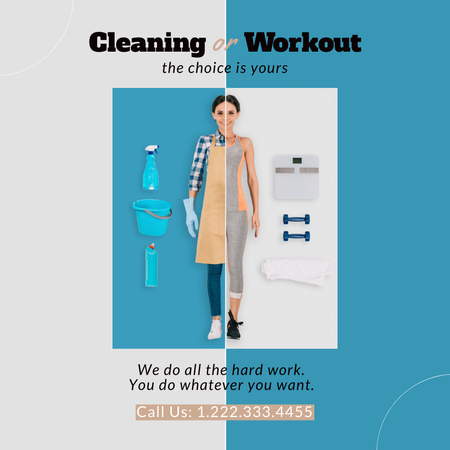 Cleaning or Workout the Choice is Yours Instagram AD Tasarım Şablonu