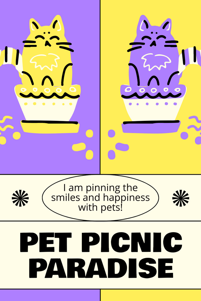 Picnic with Pets Announcement with Cute Cats Pinterest Modelo de Design