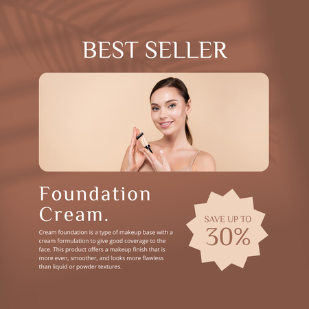 Foundation Cream Sale Offer with Smiling Tanned Girl Instagram Design Template