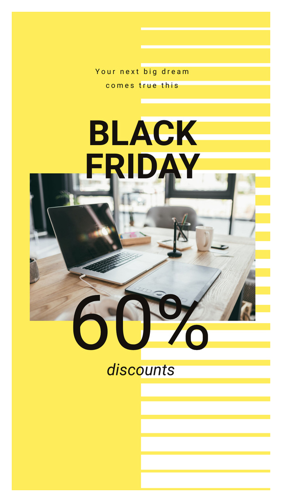 Black Friday Sale Working table with laptop Instagram Story Design Template