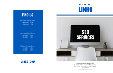 SEO Services Offer Ad on Monitor Screen Brochure 11x17in Bi-fold Design Template