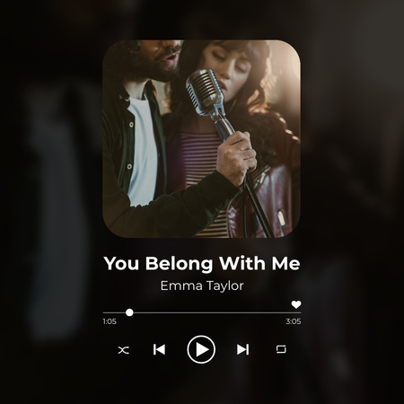 Music Player Widget With Microphone In Black Instagram Design Template