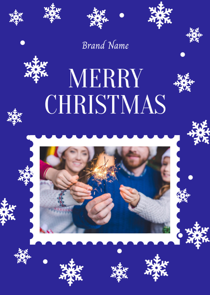 Plantilla de diseño de People Having Christmas Party And Snowflakes Falling Postcard 5x7in Vertical 