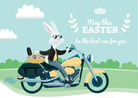 Ontwerpsjabloon van Postcard van Easter Greeting Bunny on Motorcycle