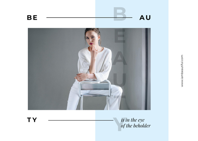 Designvorlage Fashion Woman In White Outfit für Postcard 5x7in