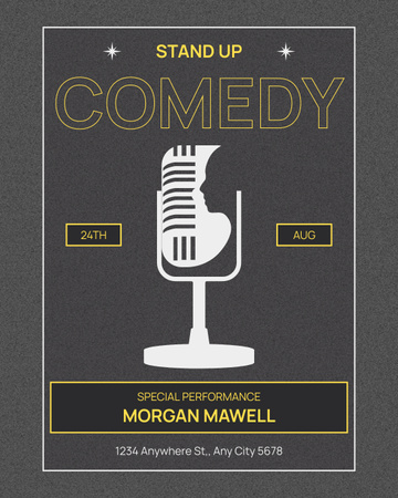 Announcement of Comedy Show on Gray Instagram Post Vertical Design Template