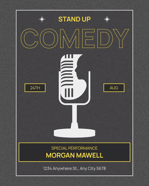 Designvorlage Announcement of Comedy Show on Gray für Instagram Post Vertical