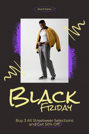 Modèle de visuel Remises sur les prix du Black Friday sur les vêtements tendance pour hommes - Pinterest