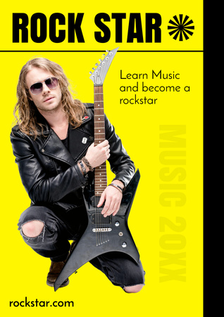 Ontwerpsjabloon van Poster A3 van Learning Music Promotion With Rock Star
