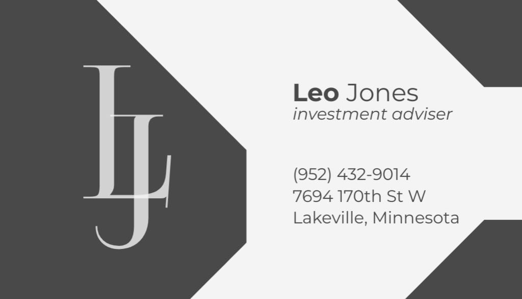 Template di design Contacts Information of Investment Advisor Business Card US