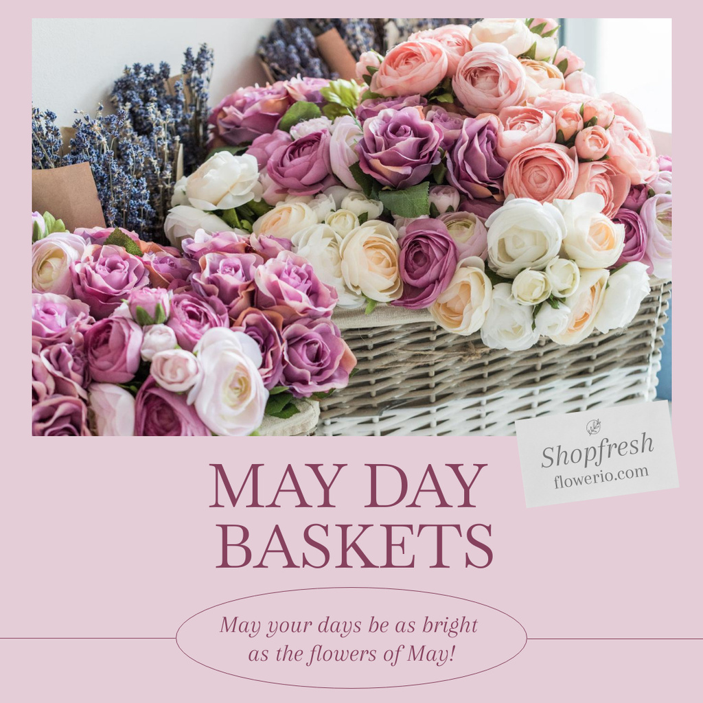 May Day Celebration Announcement with Basket of Roses Instagram Modelo de Design