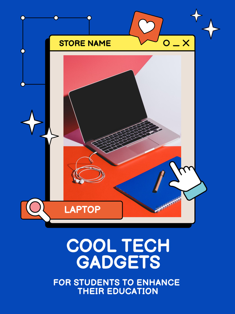 Sale Offer of Gadgets for Students on Blue Poster USデザインテンプレート