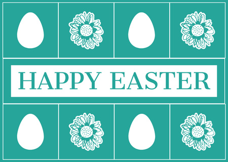 Paskalya Yumurtaları ve Çiçek Kolajı ile Paskalya Tatili Tebriki Card Tasarım Şablonu