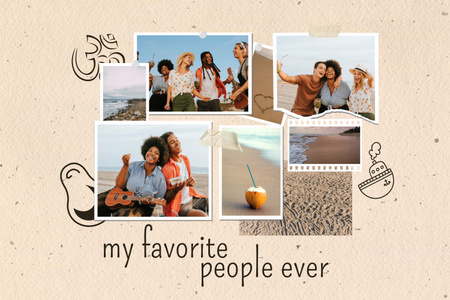 Happy Friends on Beach Mood Board Design Template