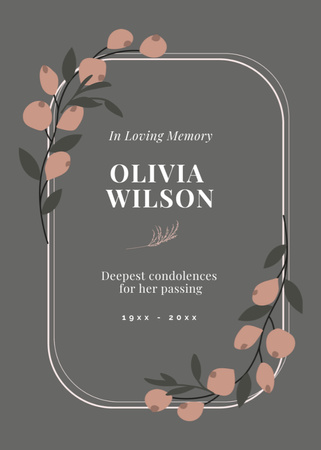 In Loving Memory with Illustration of Branches Postcard 5x7in Vertical Design Template
