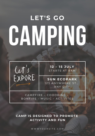 Camping Promotion With Roasting Marshmallows on Bonfire Poster 28x40in Design Template