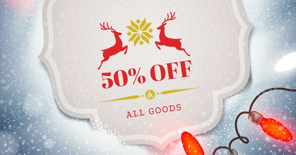 Christmas Discount with Deers and Garland Facebook AD – шаблон для дизайна