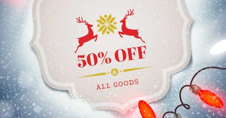 Christmas Discount with Deers and Garland Facebook AD Design Template