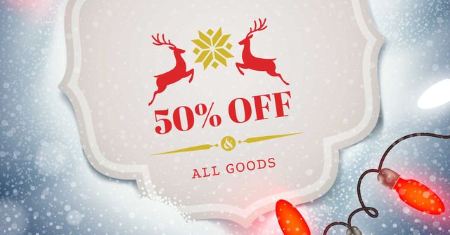 Christmas Discount with Deers and Garland Facebook ADデザインテンプレート