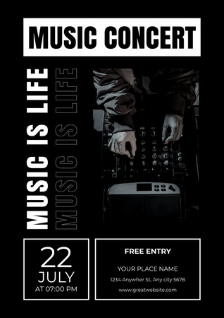 Designvorlage Ankündigung eines Konzerts mit DJ an der Konsole für Poster
