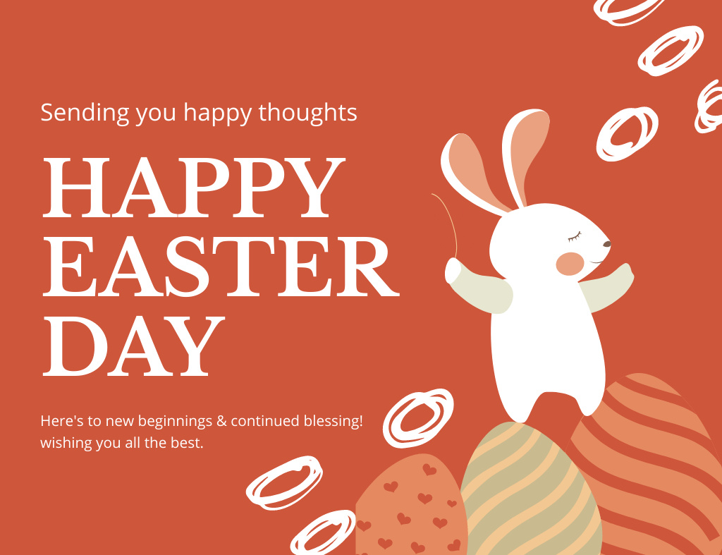 Easter Day Greeting and Discounts Offer with Eggs and Cute Rabbit Thank You Card 5.5x4in Horizontal Modelo de Design