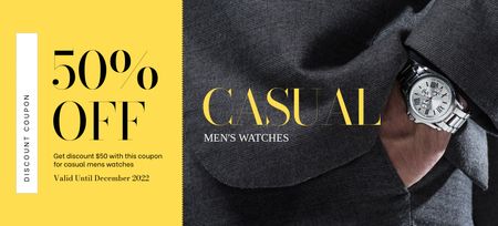 Anúncio de venda de relógios masculinos com grande desconto Coupon 3.75x8.25in Modelo de Design
