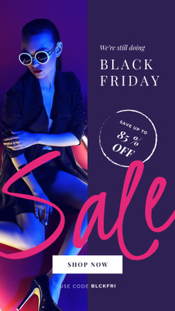 Ontwerpsjabloon van Instagram Story van Black Friday Sale Woman in Neon Light