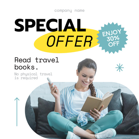 Travel Books Sale  Offer with Woman Reading Instagram Design Template