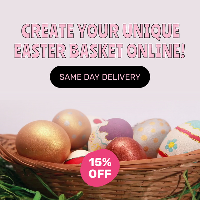 Plantilla de diseño de Dyed And Painted Eggs In Basket With Delivery Animated Post 