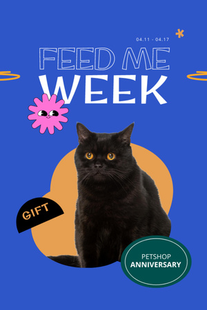 National Pet Week with Black Cat Invitation 6x9in Design Template
