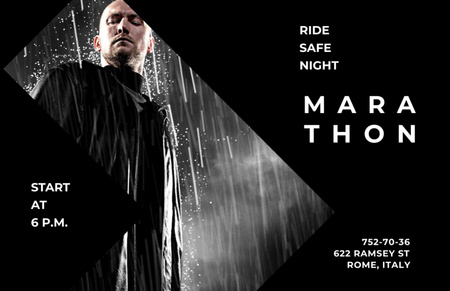Marathon Movie Announcement with Man under Rain Flyer 5.5x8.5in Horizontal Design Template